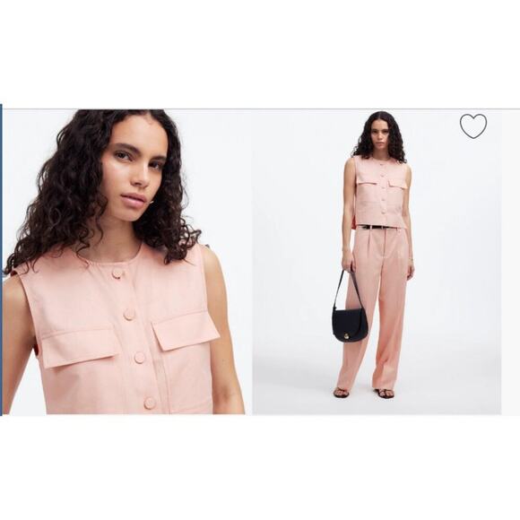 Madewell Pink Sleeveless Button-Down vest Top - Picture 1 of 6